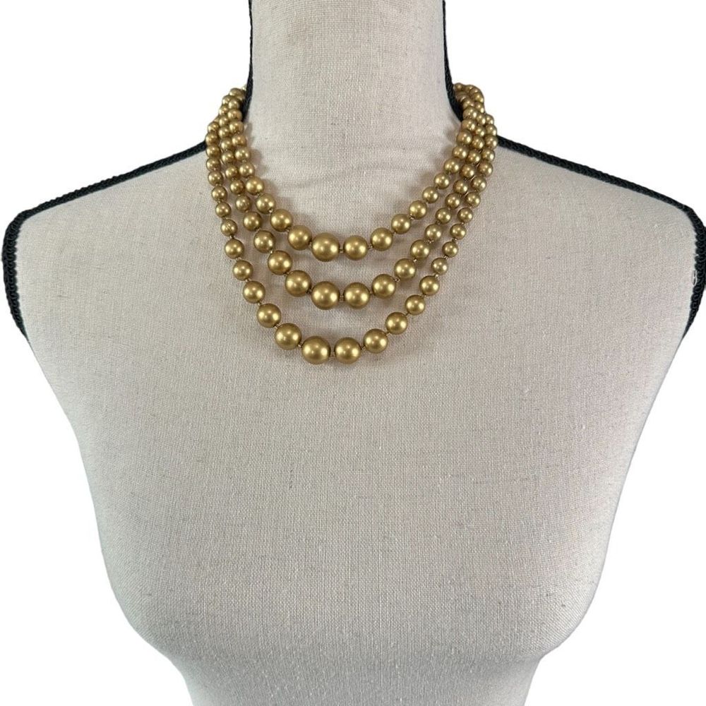 Vintage Gold Tone Painted Round Beaded Multi Strand Necklace Cluster Closure